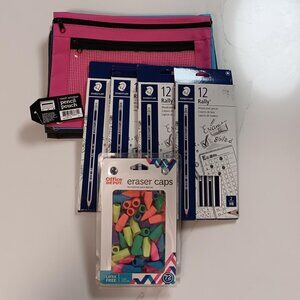 School Supplies premium Pencils Pouches and Erasers NWOT